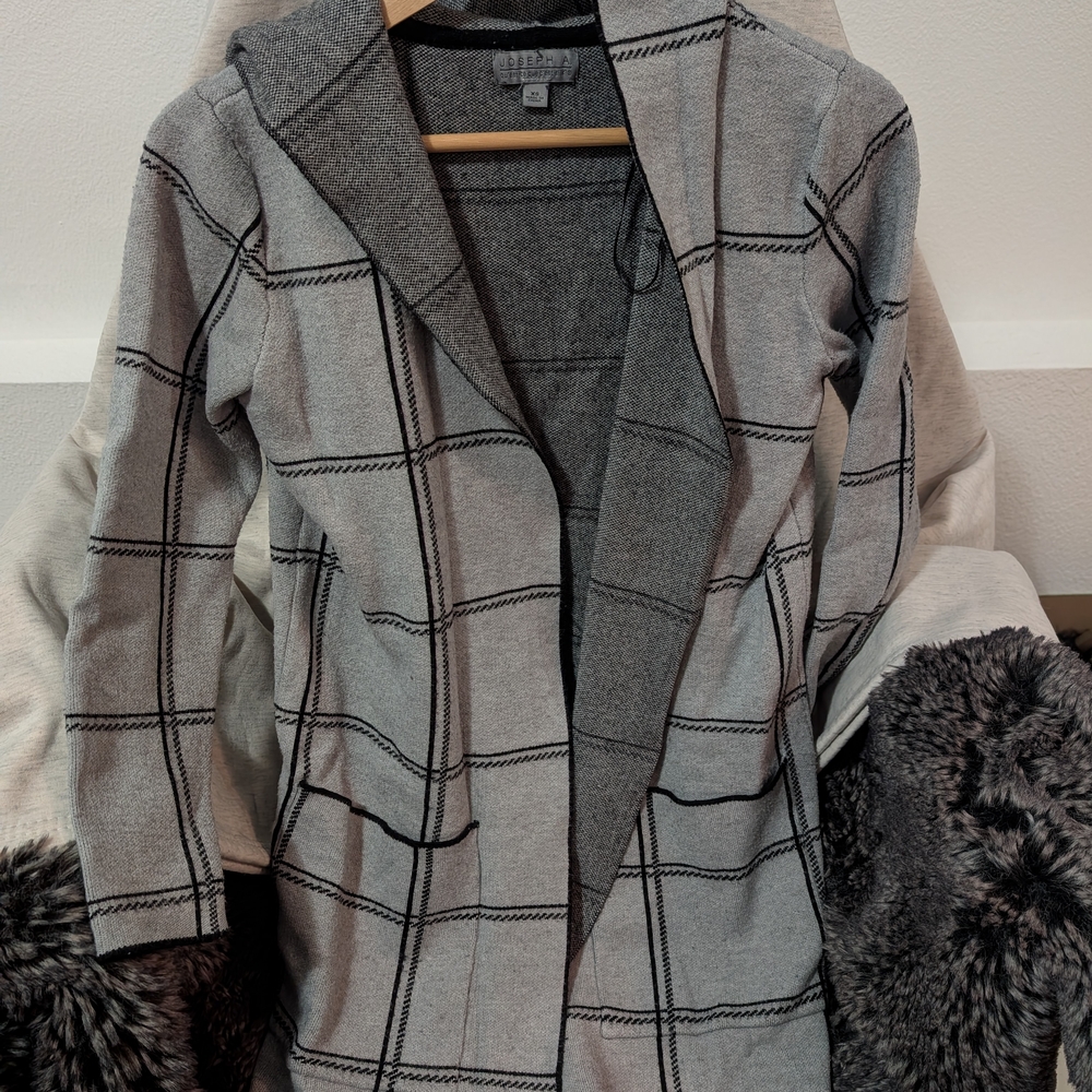 Gray Plaid Open Front Cardigan